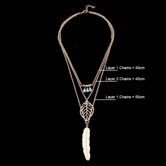 Layered Feather Pendant Necklace - Picture 4 of 5